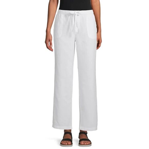 Liz Claiborne White Wide Leg Cropped Linen Pants size L - Picture 1 of 4